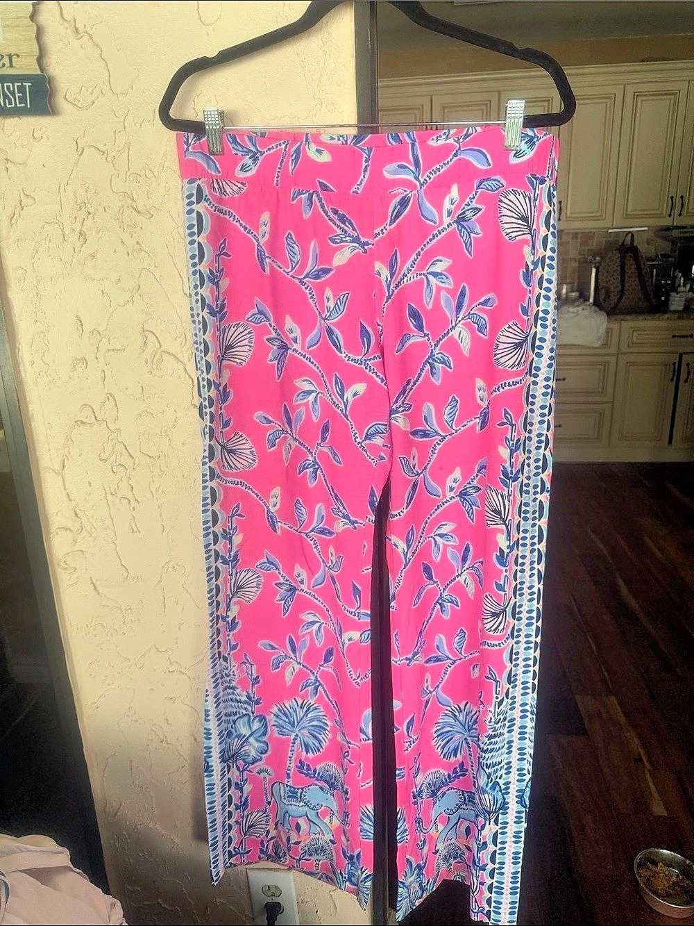 Lilly Pulitzer Floral Wide Leg Pants in Pink & Blue Size L 24